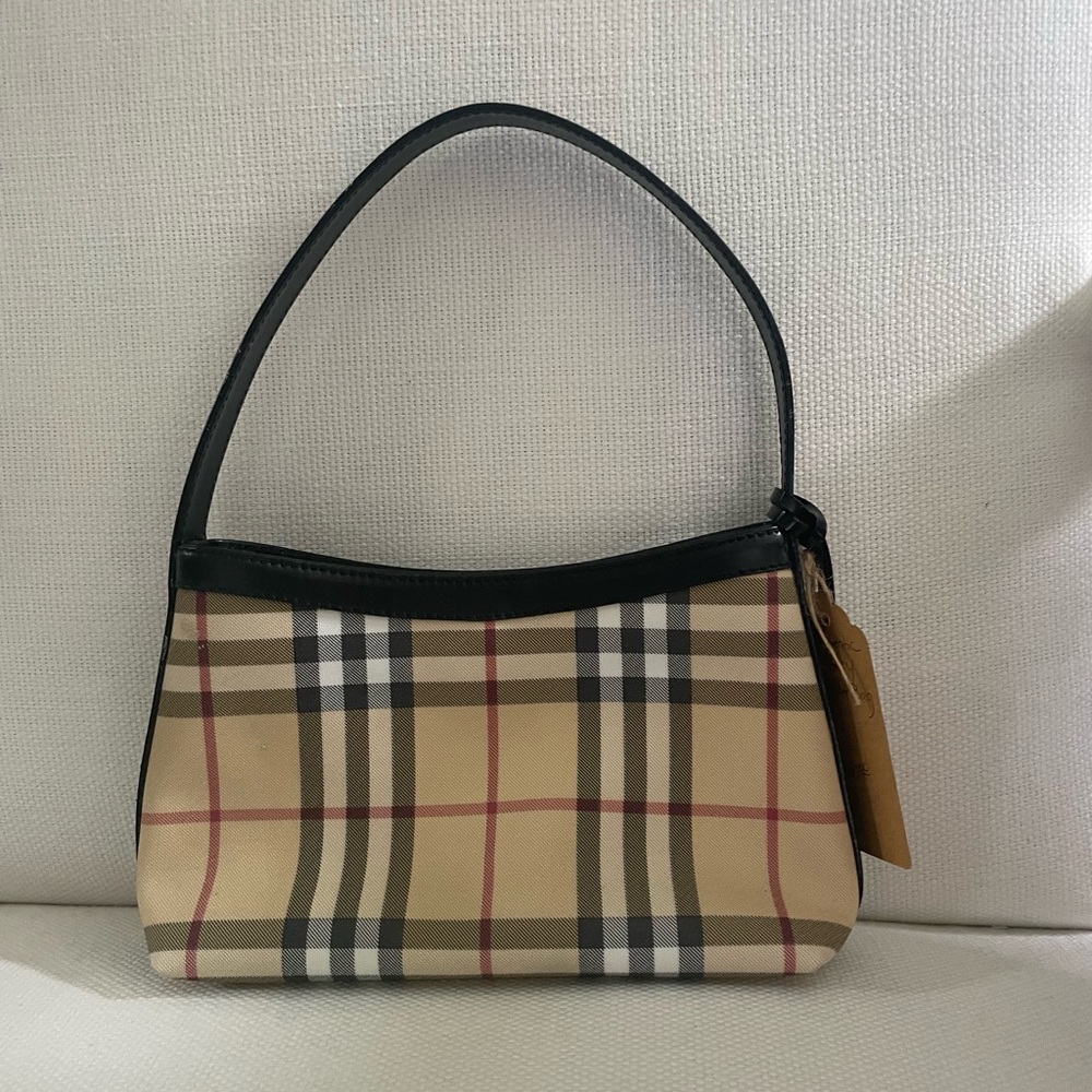 Burberry Tan and Black Plaid Shoulder Bag